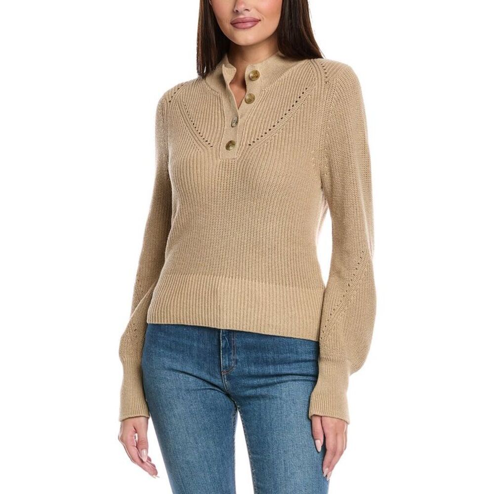 &Isla Womens  Poppy Button Up Mock Neck Sweater, Brown